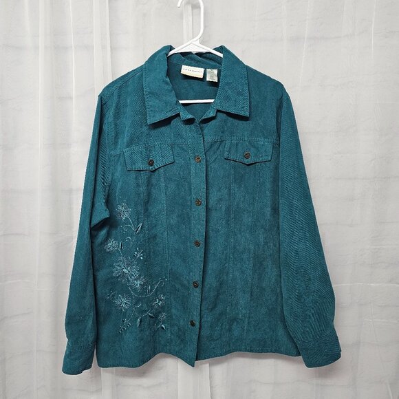 Alfred Dunner Blouse Shacket Green Embroidered Casual Boho Cottage 18W - Picture 9 of 9